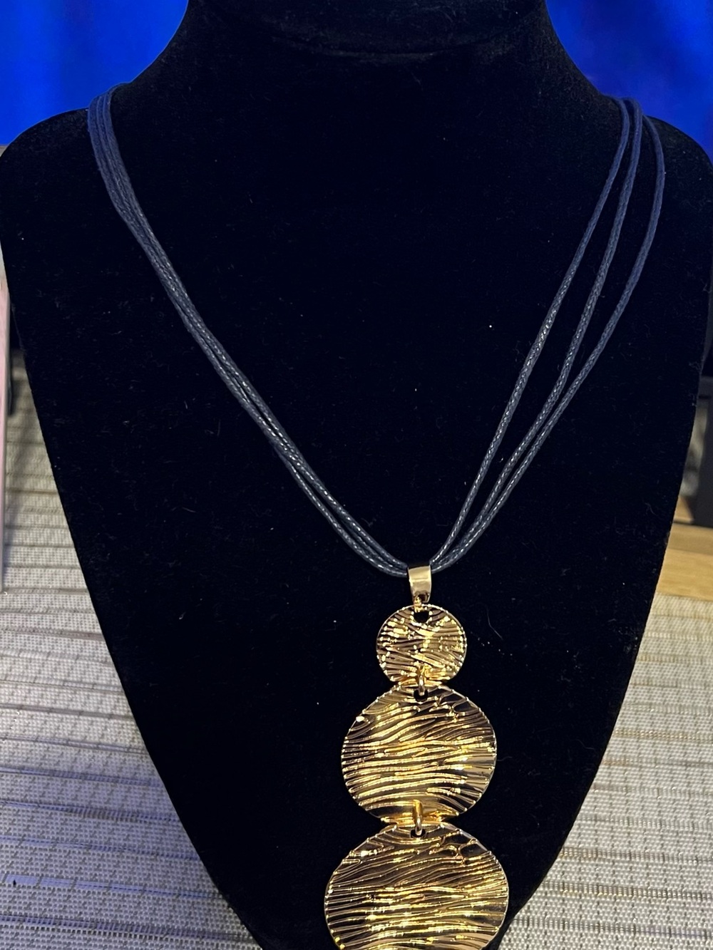 paparazzi Gold Triple Textured Disc Necklace on Black Cord